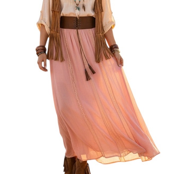 Another Story Dresses & Skirts - NWT Another Story Pink Lace Corset Tie Tasseled Boho Maxi Skirt Medium